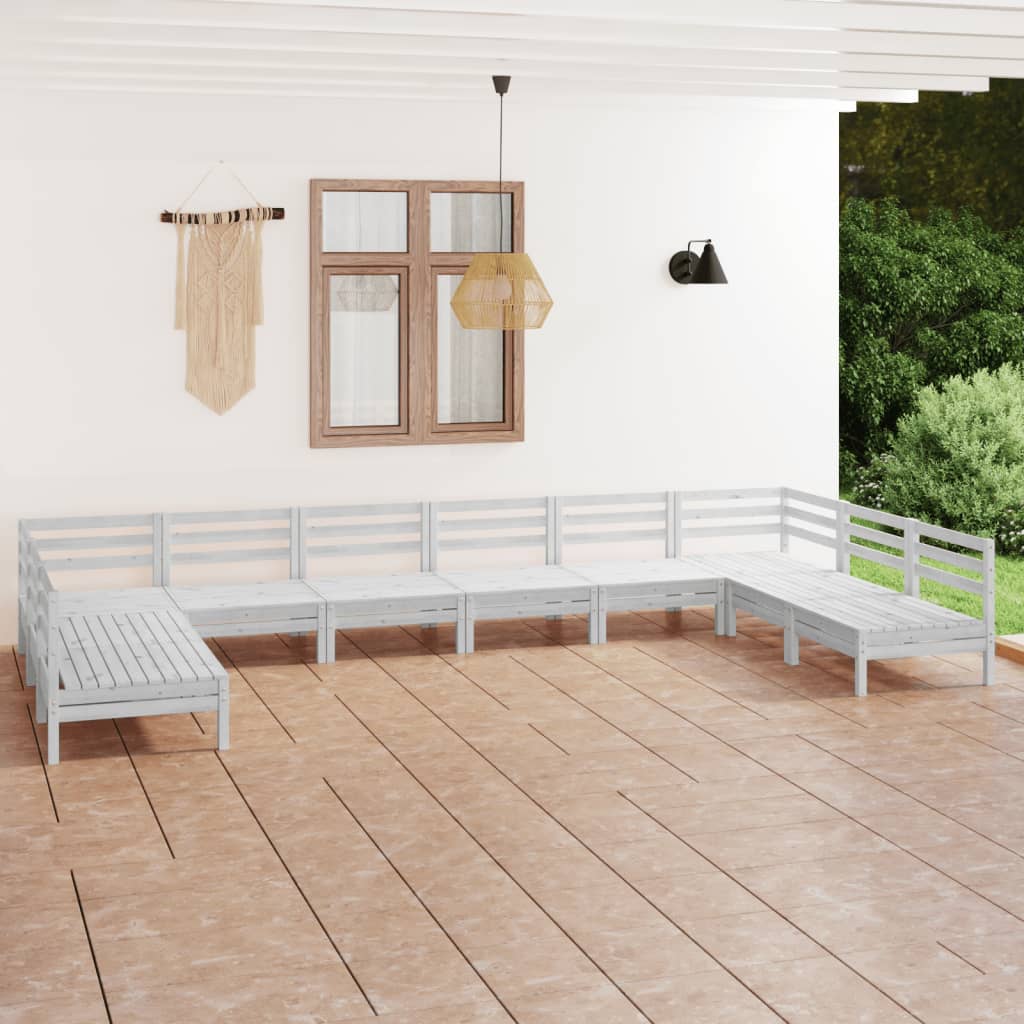 10-tlg. Garten-Lounge-Set Weiss Massivholz Kiefer